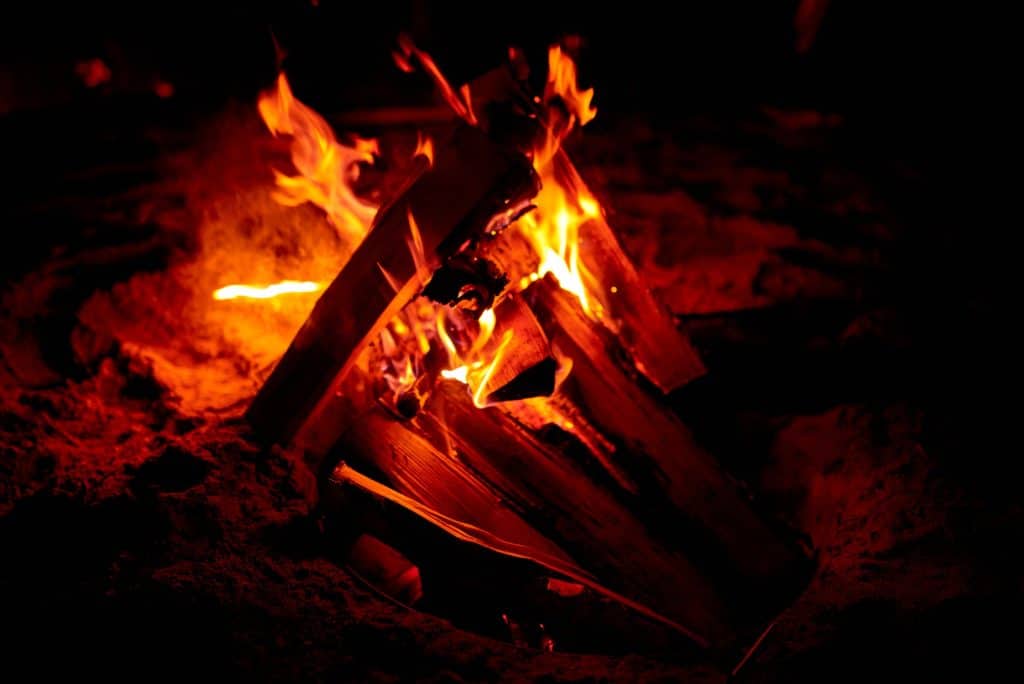 Burning campfire outdoors